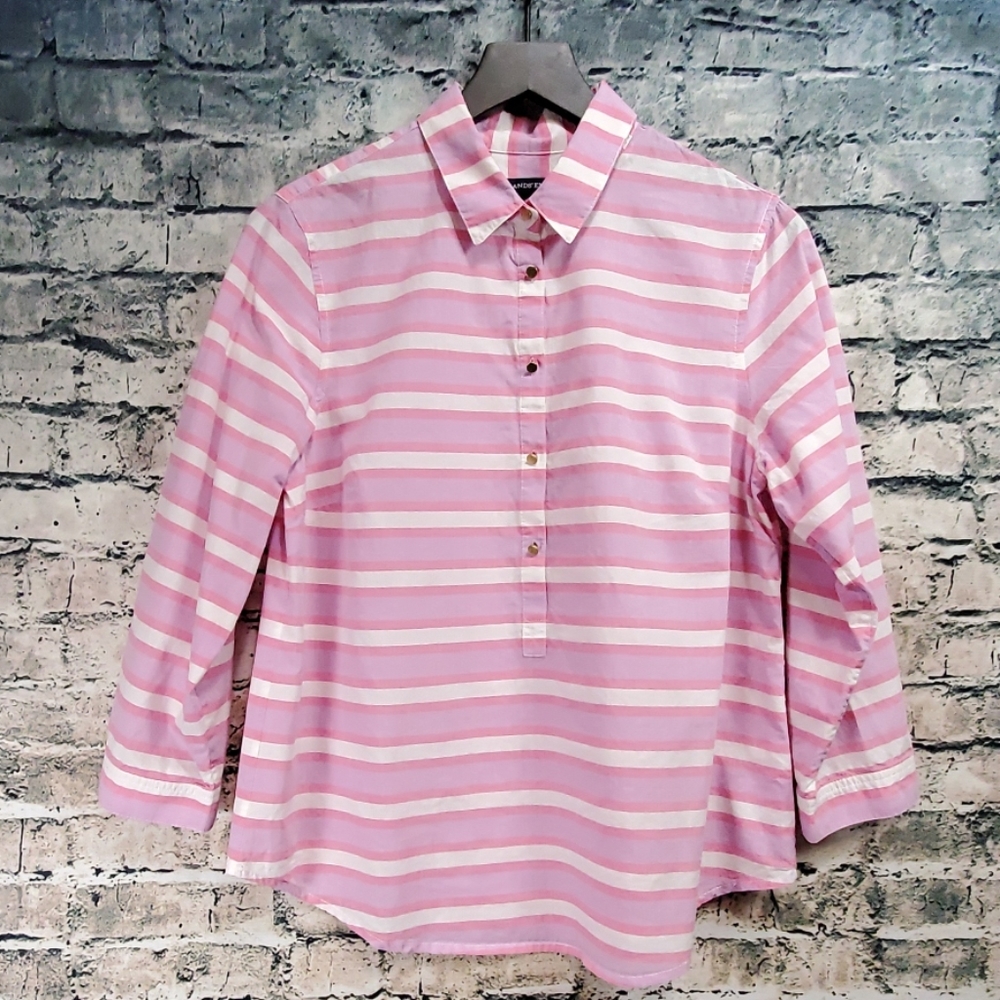 5/$30 🎀 Lands' End | Pink Striped Cotton Blouse